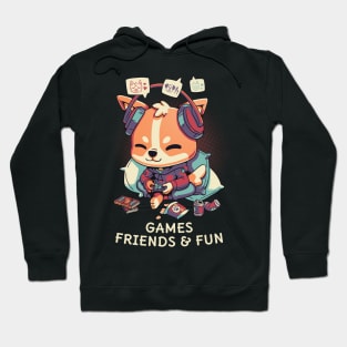 Games, friends and fun // Cute corgi gamer, puppy playing Hoodie